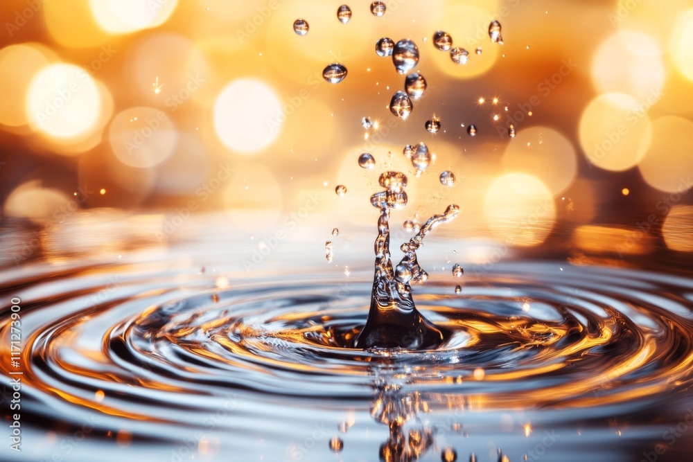 A key falling through water, creating ripples and sparkling reflections on the surface