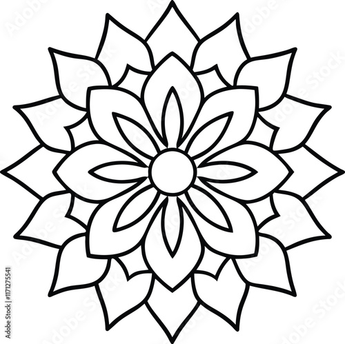 Coloring page line art flower mandala illustration