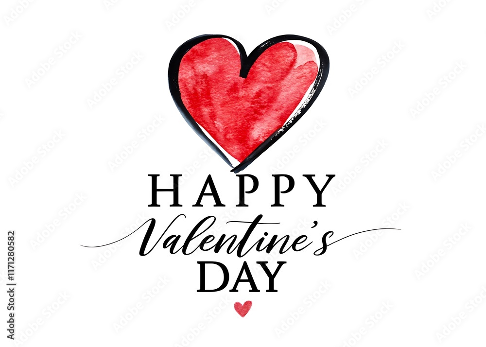 Happy Valentine's Day Watercolor Heart, Love Greeting Card Happy Valentine's Day Watercolor Heart, Love Greeting Card