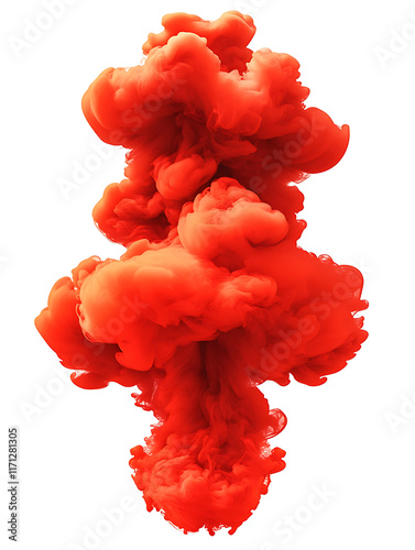 Red Fog, red splash, red cloud, red mist or red smoke color isolated on white background.. Effect for content that requires an abstract red dust explosion.