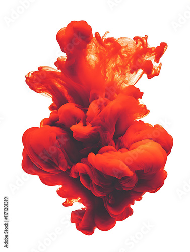 Red-orange mist. Red-orange clouds. Isolated on white background. Effects for content that include abstract red-orange dust explosions.