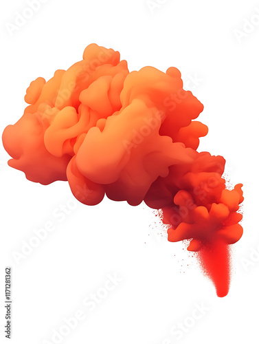 Orange mist. Orange clouds. Isolated on white background. An effect for content that requires an abstract orange dust explosion.