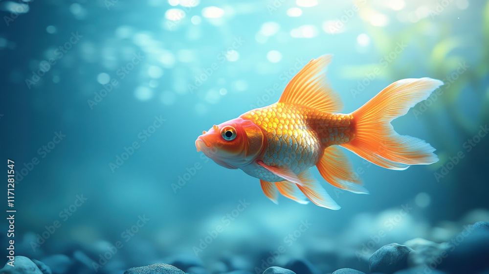 calm fish swimming gracefully in serene aquarium setup, surrounded by clear water and pebbles, creating tranquil atmosphere calm fish swimming gracefully in serene aquarium setup, surrounded by clear water and pebbles, creating tranquil atmosphere