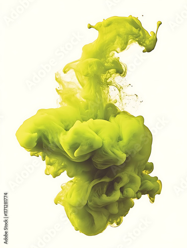 green Fog, greensplash, greencloud, greenmist or greensmoke color isolated on white background. Effect for content that requires an abstract green dust explosion.