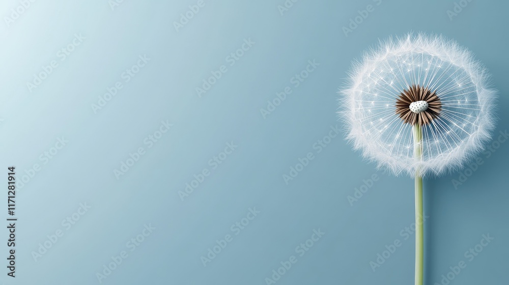 Fototapeta premium Delicate dandelion blooms stand out against a soft pastel green and blue background, creating a serene and calming effect