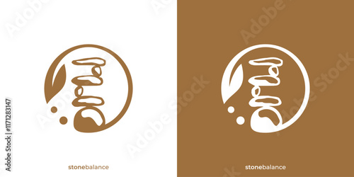 Stacked Stone Rock Balancing Logo Design Spa and Wellness. Balance Meditation Logo Design Template.