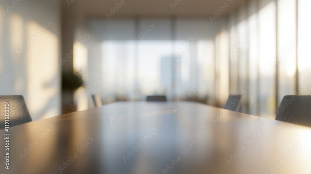 Blurred view of a contemporary meeting room in a modern office with a large conference table Blurred view of a contemporary meeting room in a modern office with a large conference table
