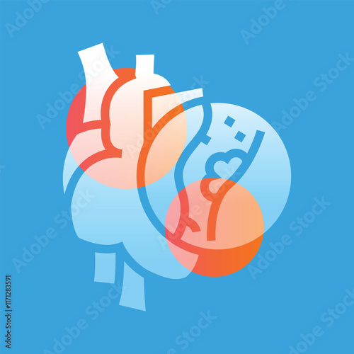 Thrombosis of the heart glassmorphism illustration. Transparency blur elements. Ui layered design.