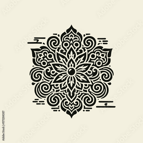 Chinese batik motif vector logo design, traditional Chinese batik