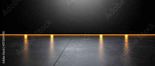 Dark room with orange floor lights.