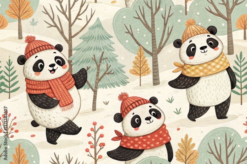 Fototapeta premium Seamless pattern of panda bear for background, wallpaper, home decorate, textile.