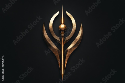 A minimalist graphic of a king scepter and orb, placed diagonally on a plain black background