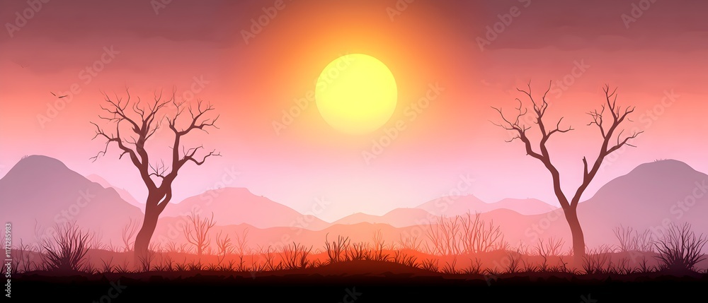 A sunset with a large sun in the sky A sunset with a large sun in the sky