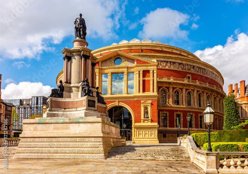 Memorial to Great Exhibition of 1851 with Albert, Prince Consort, statue at Royal Albert Hall, London, UK