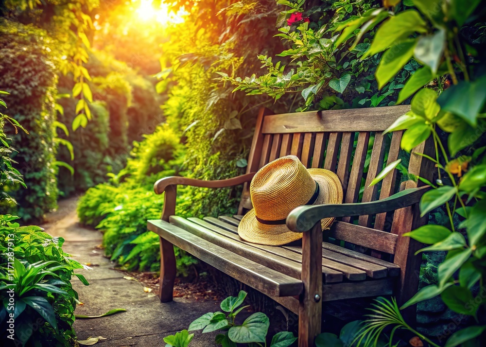 Rustic garden bench, nature's artistry, sun-kissed escapism, AI photography. Rustic garden bench, nature's artistry, sun-kissed escapism, AI photography.