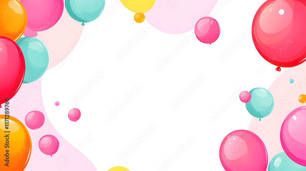 Colorful balloon bouquet with vibrant hues and empty center for text. Perfect for celebrations, parties, or invitations, creating joyful atmosphere Colorful balloon bouquet with vibrant hues and empty center for text. Perfect for celebrations, parties, or invitations, creating joyful atmosphere