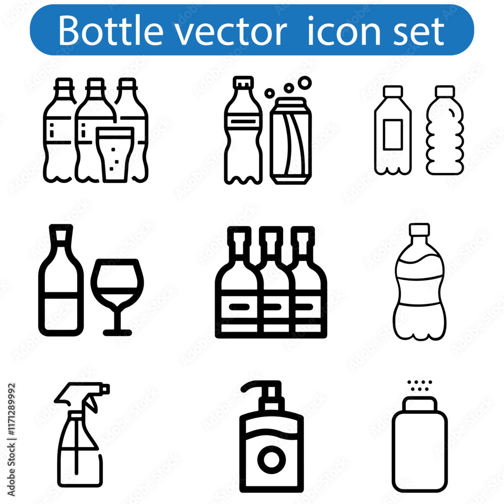 Bottle vector art icon set illustration for web and apps on white background. Bottle vector art icon set illustration for web and apps on white background.