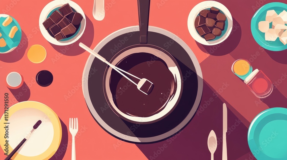Obraz premium Chocolate fondue flat design top view party theme animation Split-complementary color scheme