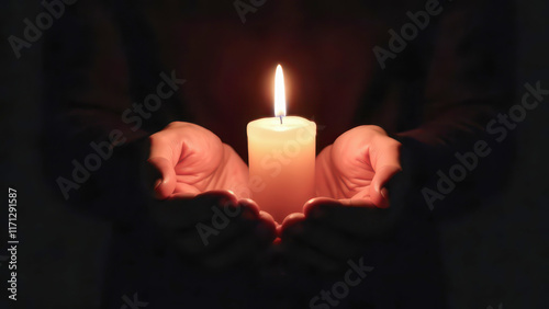 burning candle in the hands, mourning, remembrance, sorrow, sadness, support