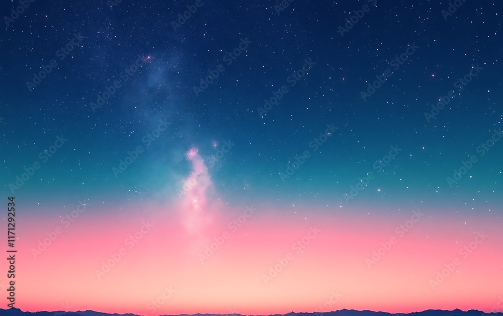 Fototapeta premium Pink and teal sunset with Milky Way.