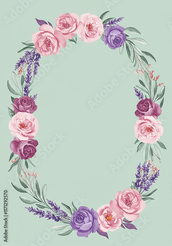 Elegant Floral Wreath Frame Roses Lavender Wedding Invitation Design