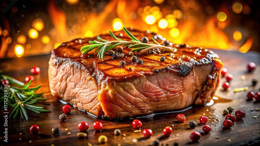 Tender steak, a delicious close-up, low light, gourmet food. Tender steak, a delicious close-up, low light, gourmet food.