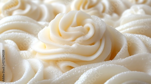 Close-up of creamy white frosting swirls.