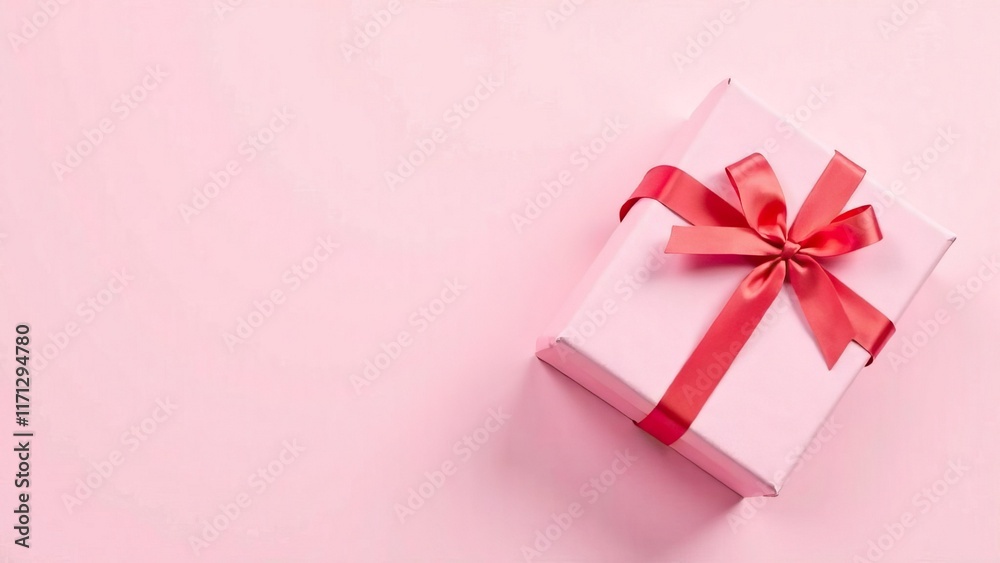 Elegant pink gift box with red ribbon on soft pink background for the essence of mother's day celebration Elegant pink gift box with red ribbon on soft pink background for the essence of mother's day celebration