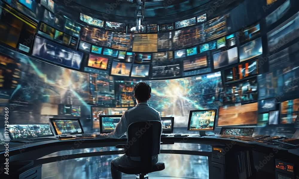 Surveillance Operator in Futuristic Control Room Surveillance Operator in Futuristic Control Room
