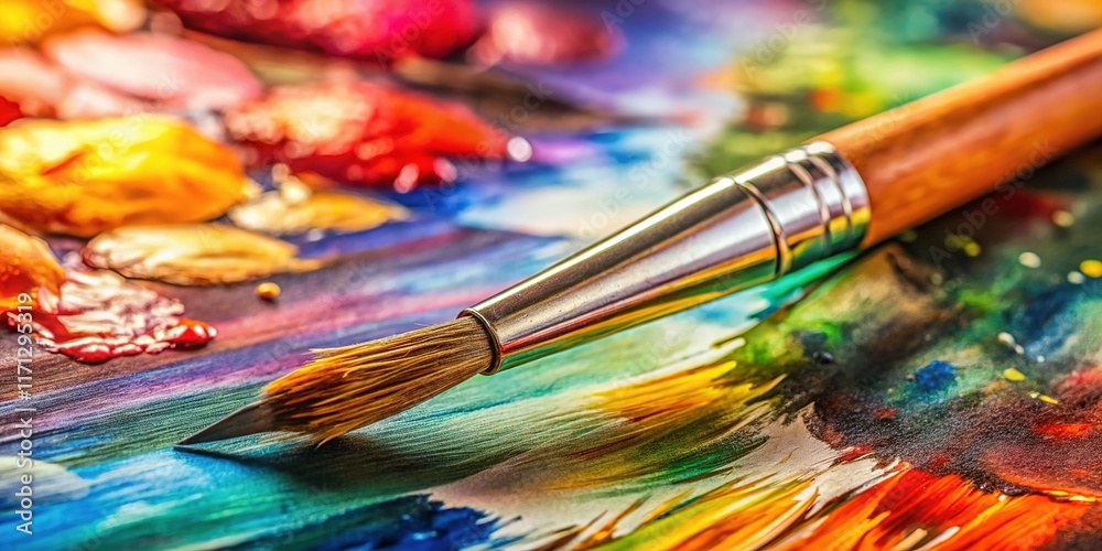 Fototapeta premium Watercolor painting essentials: brushes, palettes, and pigments. A detailed view.