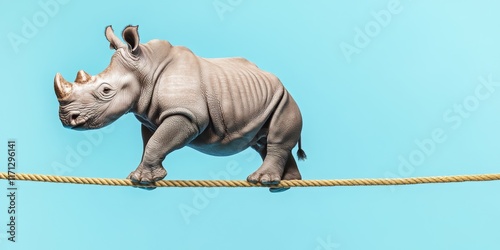 Rhino walking on the rope challenge concept. Ai generative art photo