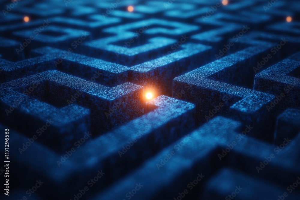 Exploring an Abstract Glowing Maze with a Bright Exit Digital Art Virtual Environment Futuristic Concept
