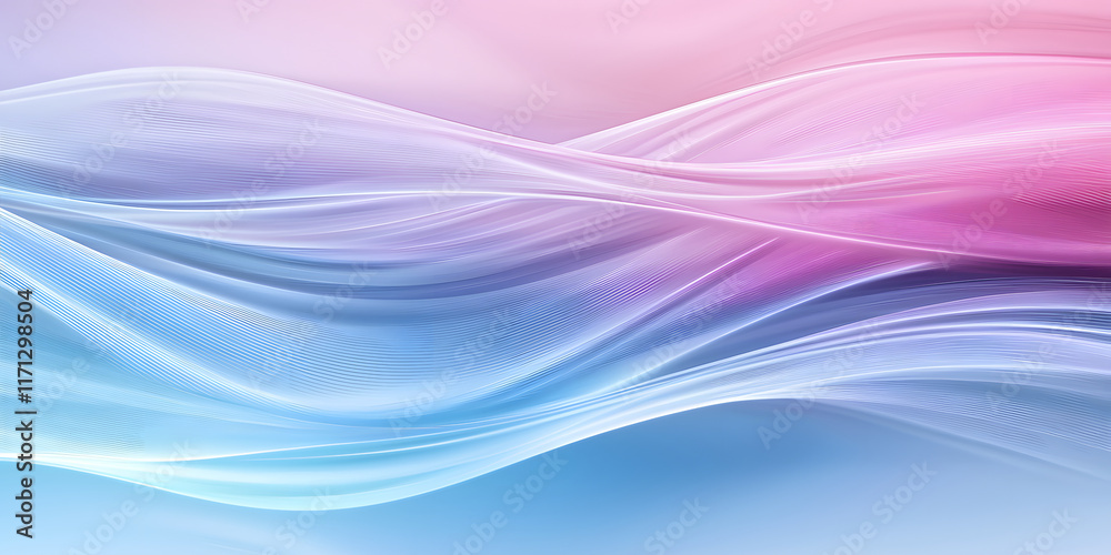 Naklejka premium digital wave of data streams in soft blue and pink hues, creating serene and calming atmosphere. flowing lines evoke sense of tranquility and modernity