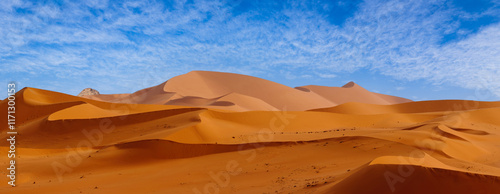 Tadrart Rouge, meaning Red Mountain, a mountain range in southeastern Algeria, part of the Algerian Desert providing massive dunes, rock formations and Martian landscapes