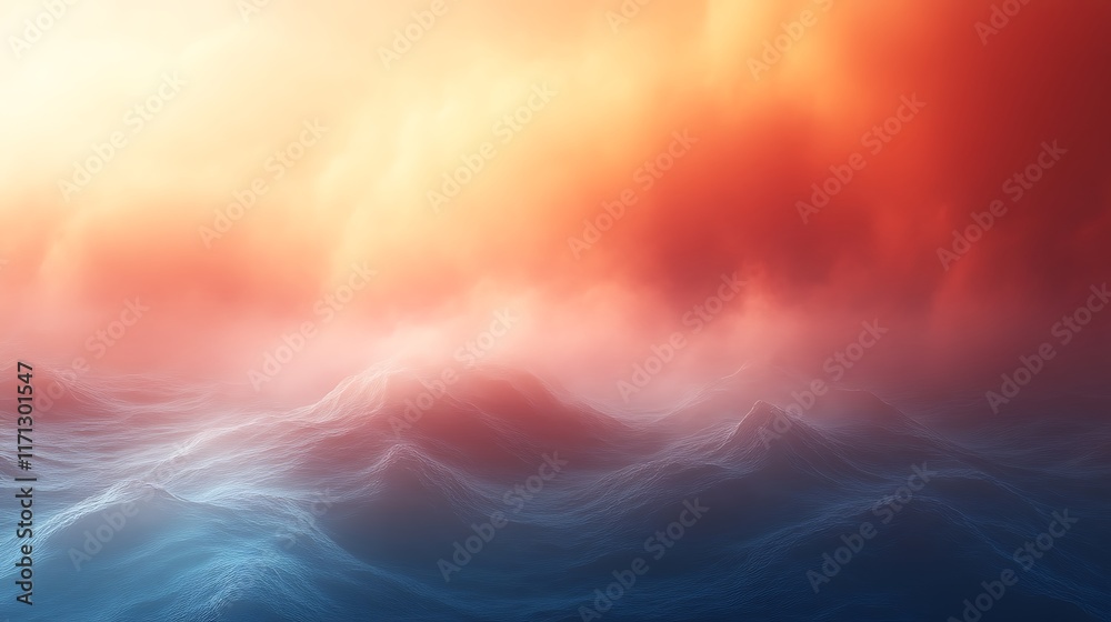 Obraz premium Abstract fiery sunset over wavy ocean.