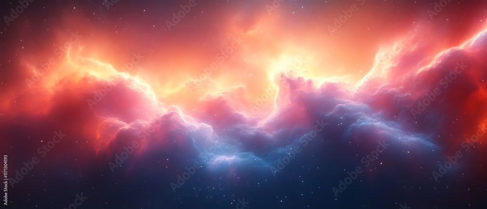 Fototapeta premium Vibrant cosmic nebula with red and blue hues.