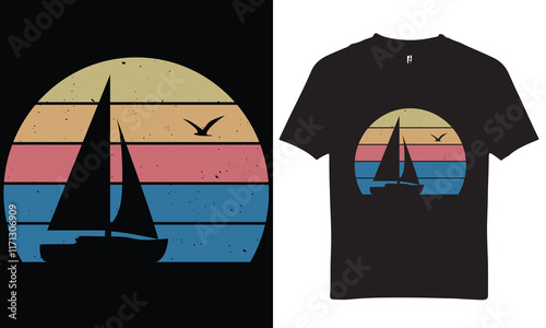 Retro vintage t shirt sailboat sunset