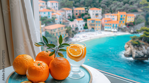 Oranges on Table with Riviera View