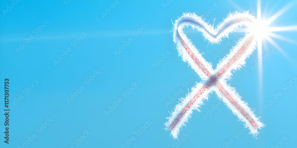 Naklejka premium Heart-shaped contrail, sunny sky, romantic concept, Valentine's Day