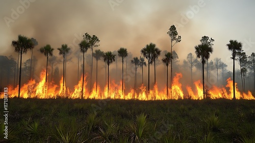 Fiery Palm Savanna: A Dramatic Landscape of Controlled Burn