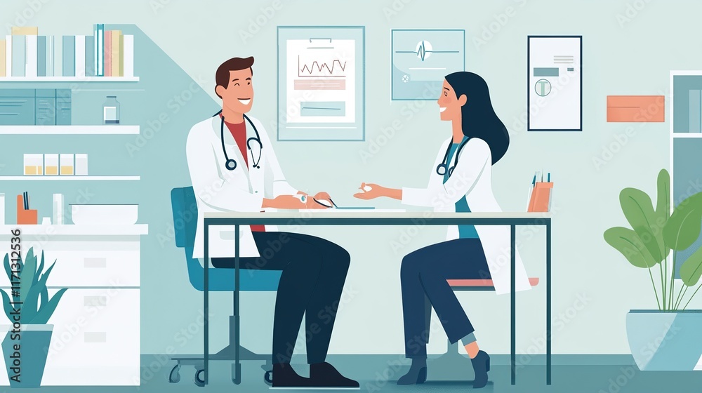 A doctor providing a routine check-up for preventive health care. A doctor providing a routine check-up for preventive health care.