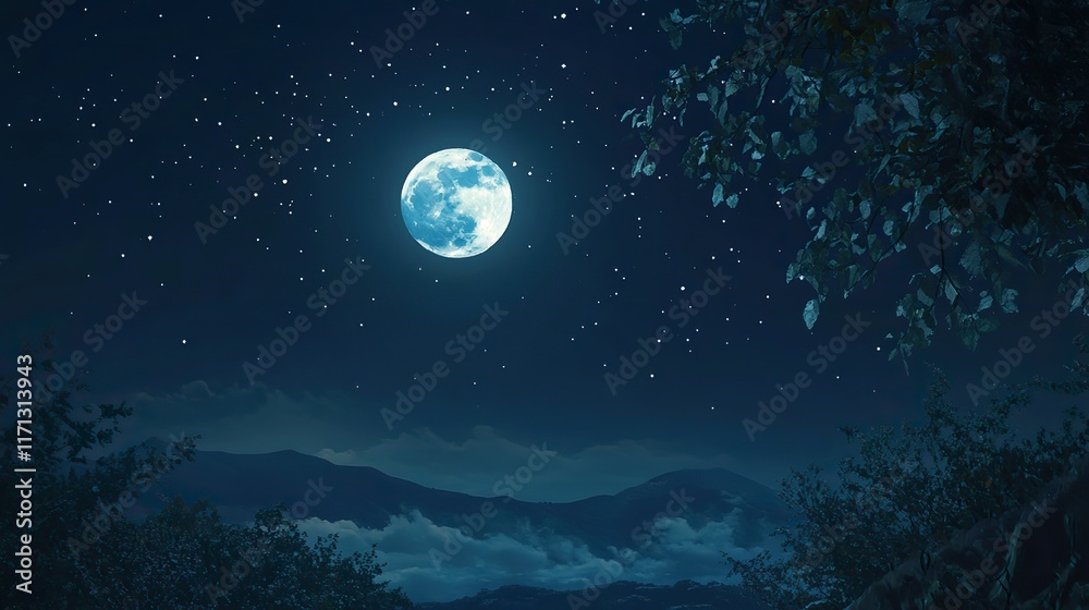 A peaceful night scene with stars and a full moon, representing the importance of good sleep. A peaceful night scene with stars and a full moon, representing the importance of good sleep.