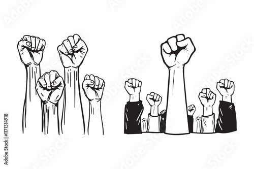 Raised Hands Line Drawing Symbolizing Unity and Resistance