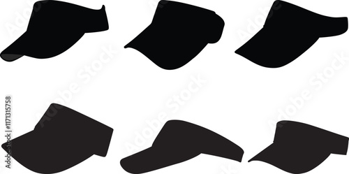 set of sun visor cap silhouette in vector