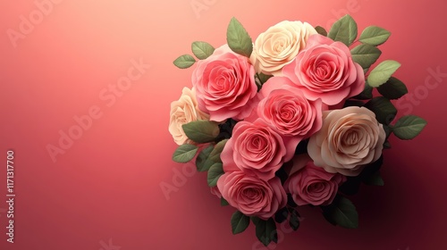 Rose bouquet flat design top view wedding theme 3D render Complementary Color Scheme