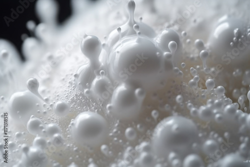 Abstract composition of milk bubbles captured in dynamic motion photo