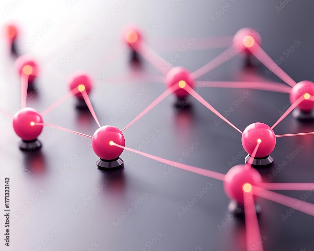 Fototapeta premium A vibrant representation of interconnected pink spheres, symbolizing networks and connections in a modern, abstract design.