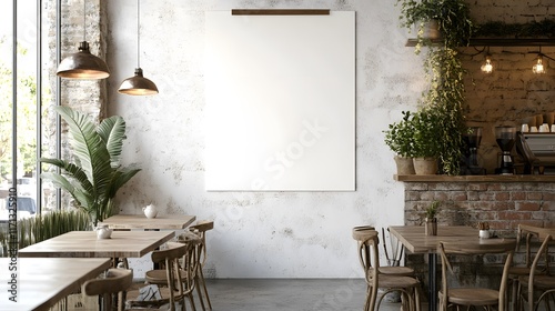 Blank Poster in Rustic Cafe Interior Design