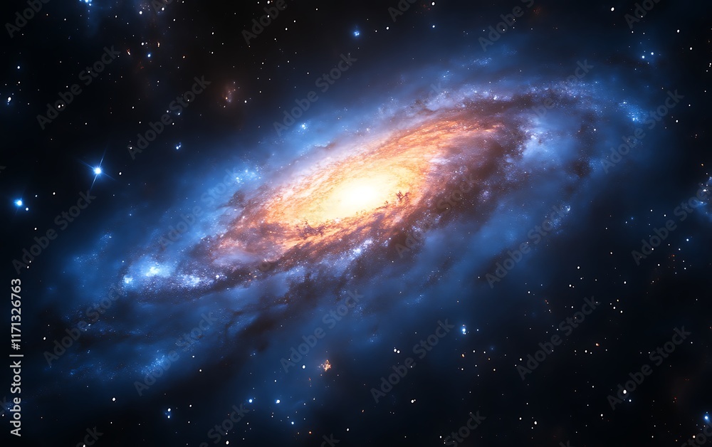 Fototapeta premium Stunning spiral galaxy with bright core and blue arms.