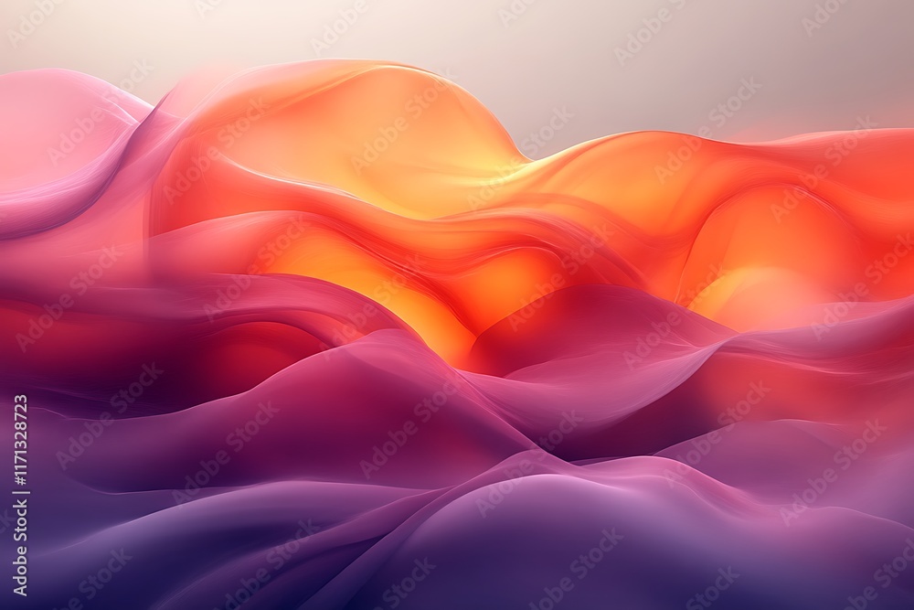 Fototapeta premium Abstract flowing fabric with orange and purple gradient.